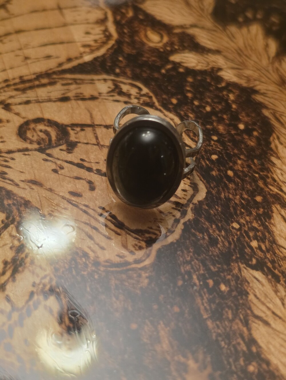Black Onyx Gemstone In Silver Tone Adjustable Ring, Unisex Jewelry